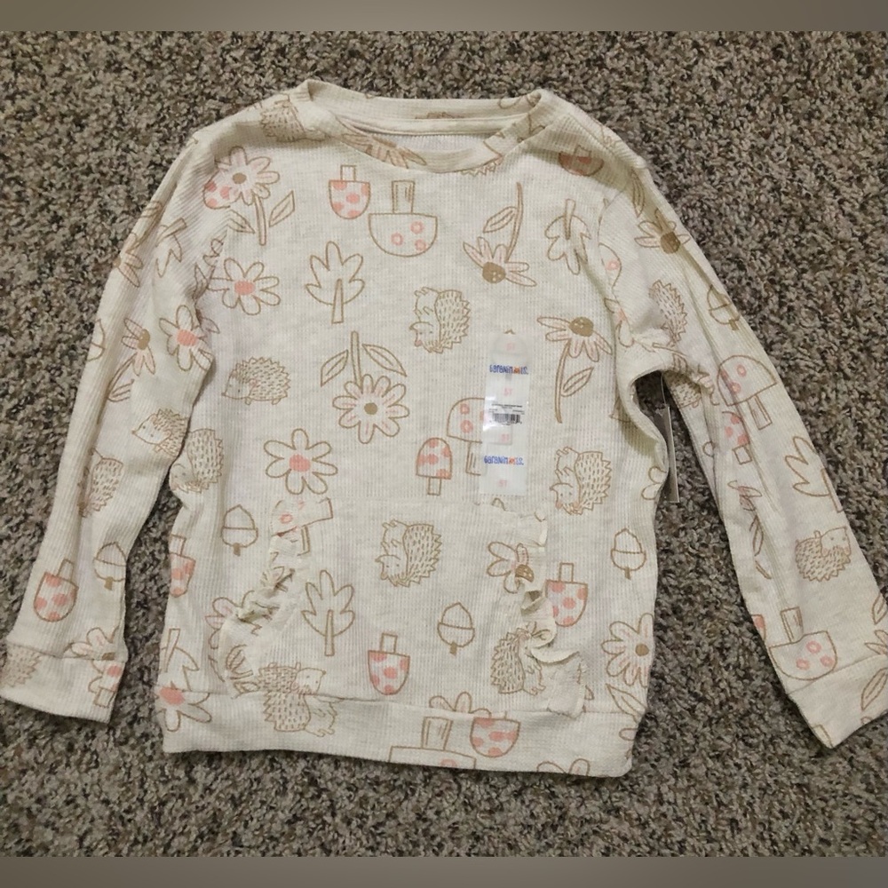 Girls' Cream Floral & Mushroom Print Long Sleeve Top